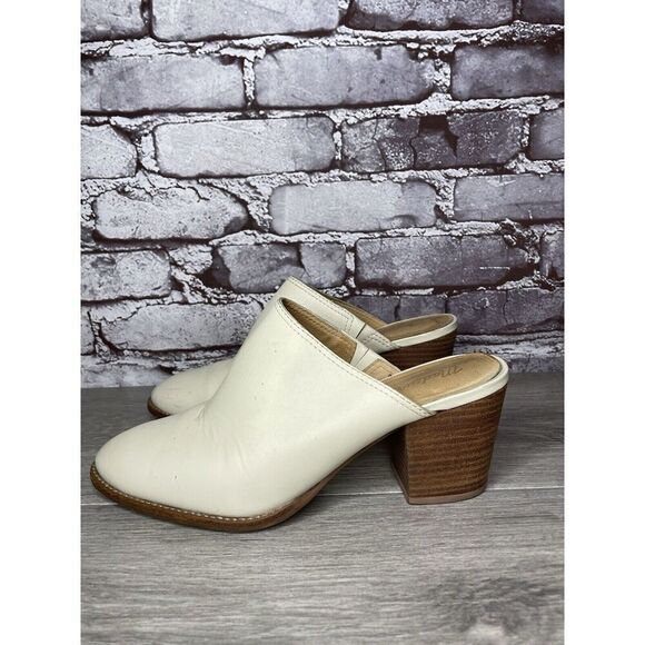Madewell The Harper Ivory Leather Mules Stacked Heels Women 8M US/39EU J8560 - Picture 11 of 16
